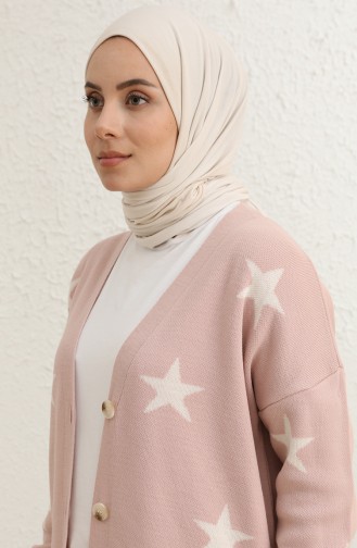 Triko Yıldız Desen Hırka 22149-04 Pudra