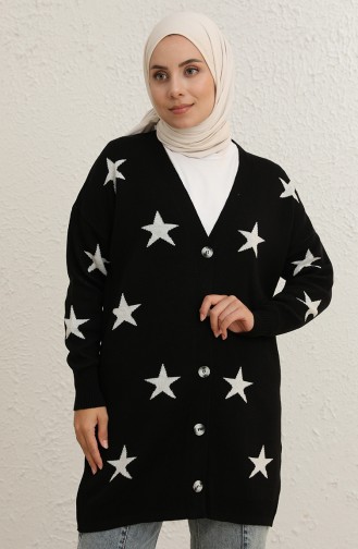 Triko Yıldız Desen Hırka 22149-05 Siyah