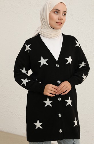 Triko Yıldız Desen Hırka 22149-05 Siyah