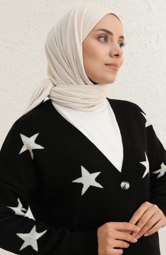 Triko Yıldız Desen Hırka 22149-05 Siyah