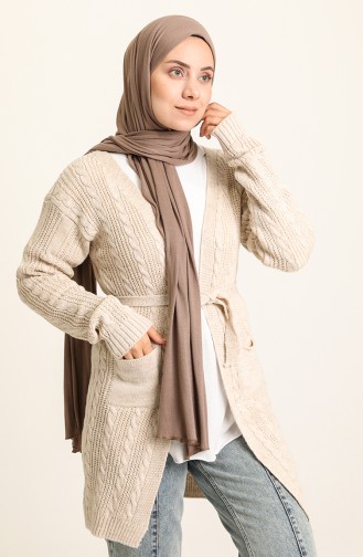 Triko Saç Örgü Hırka 55525-08 Bej