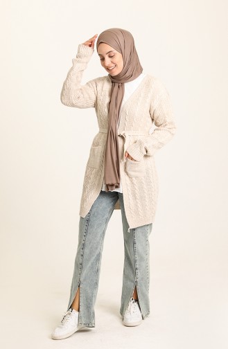 Triko Saç Örgü Hırka 55525-08 Bej