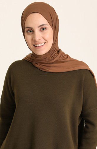 Triko Yırtmaçlı Tunik Pantolon İkili Takım 22154-04 Haki