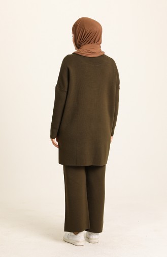 Triko Yırtmaçlı Tunik Pantolon İkili Takım 22154-04 Haki
