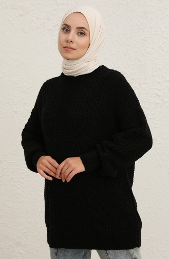 Triko Örgü Desen Tunik 22147-01 Siyah