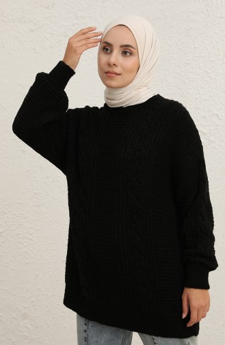Triko Örgü Desen Tunik 22147-01 Siyah