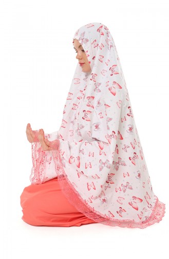 İki Parça Desenli Namaz Elbisesi 0929A-01 Beyaz Mercan