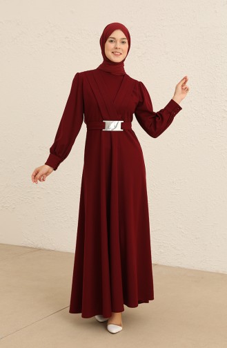 Plum Hijab Evening Dress 5806-02