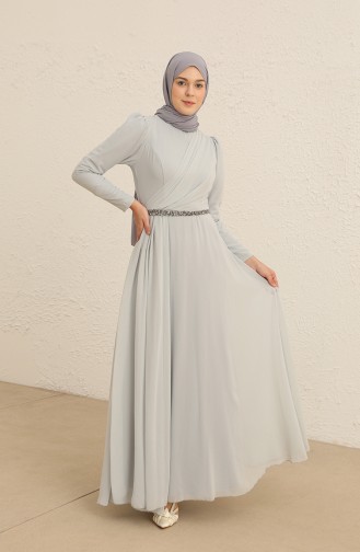 Gray Hijab Evening Dress 5737-04