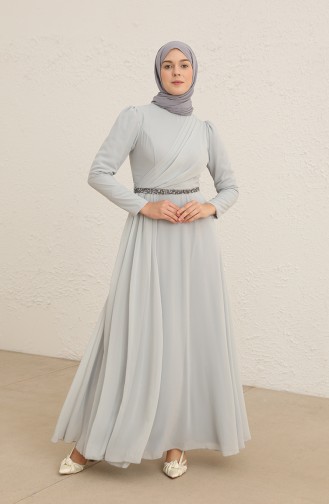 Gray Hijab Evening Dress 5737-04