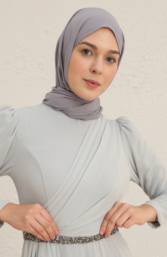 Gray Hijab Evening Dress 5737-04