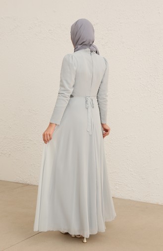 Gray Hijab Evening Dress 5737-04