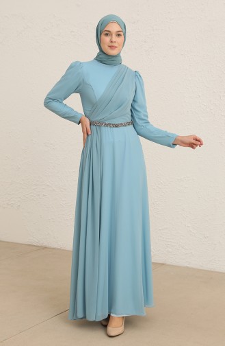 Mint Blue Hijab Evening Dress 5737-06