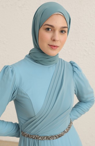 فساتين سهرة بتصميم اسلامي أزرق مائل الى الأخضر 5737-06