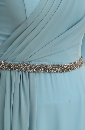 Taşlı Şifon Abiye Elbise 5737-06 Mint Mavi