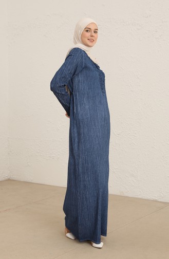Şile Bezi Otantik Uzun Kol Elbise 0999-03 İndigo