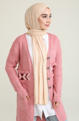 Triko Uzun Düğmeli Hırka 55533-04 Gül Kurusu