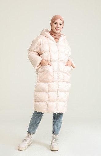 quilted Zippered Puffer Jacket 7001-09 Ecru 7001-09