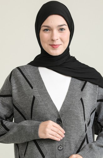 Triko Desenli Düğmeli Hırka 2029-04 Gri