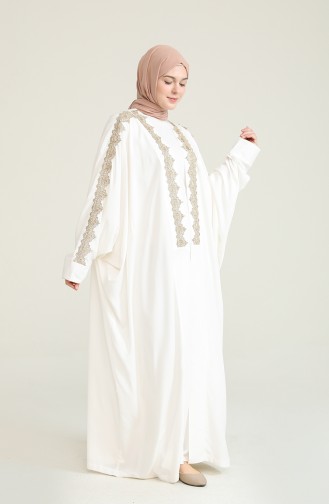 Oyya Barok Brodeli Pamuklu Terletmeyen Namaz Elbisesi 228451-01 Ekru