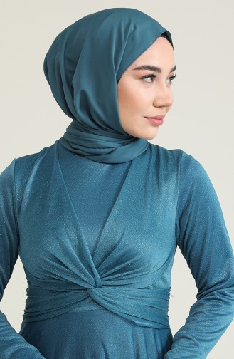 Simli Abiye Elbise 5397-15 Petrol