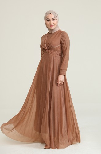 Milk Coffee Hijab Evening Dress 5397-16