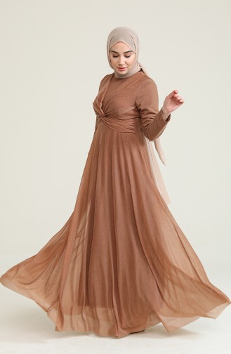 Milk Coffee Hijab Evening Dress 5397-16