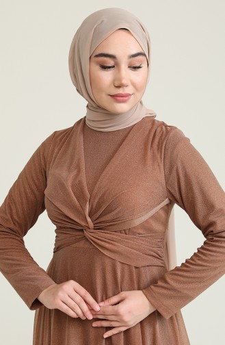 Milk Coffee Hijab Evening Dress 5397-16