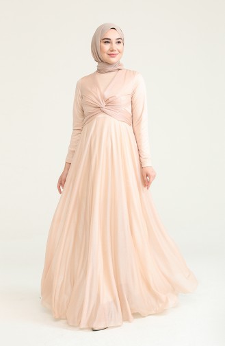 Salmon Hijab Evening Dress 5397-18