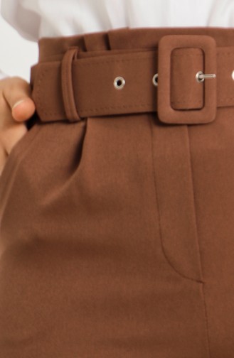 Kemerli Yüksek Bel Kumaş Pantolon 2203-05 Acı Kahve