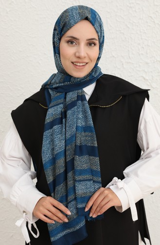 Ekose Desenli Pamuk Şal 1096-11 Petrol Mavisi