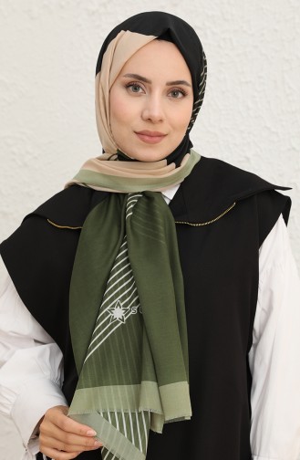 Çizgi Desenli Pamuk Şal 1097-03 Haki Bej
