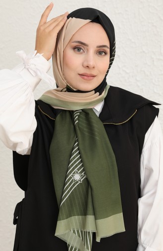 Çizgi Desenli Pamuk Şal 1097-03 Haki Bej