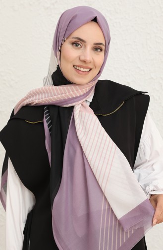 Çizgi Desenli Pamuk Şal 1097-05 Lila Siyah