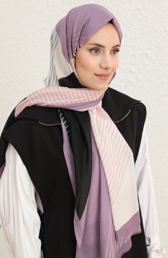 Çizgi Desenli Pamuk Şal 1097-05 Lila Siyah