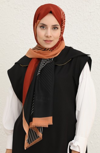 Çizgi Desenli Pamuk Şal 1097-08 Soğan Kabuğu Taba