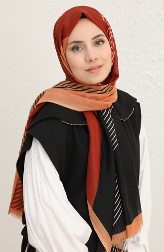 Çizgi Desenli Pamuk Şal 1097-08 Soğan Kabuğu Taba