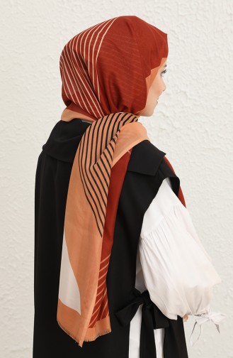 Çizgi Desenli Pamuk Şal 1097-08 Soğan Kabuğu Taba