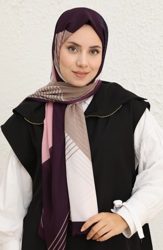 Çizgi Desenli Pamuk Şal 1097-10 Pudra Mürdüm