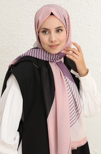 Çizgi Desenli Pamuk Şal 1097-12 Pudra Siyah