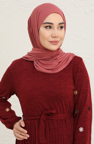 Weinrot Hijab Kleider 0800-04