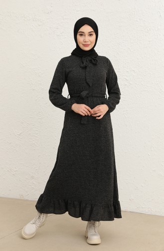 Fitilli Kuşaklı Elbise 0801-01 Siyah
