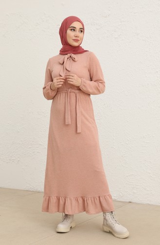 Fitilli Kuşaklı Elbise 0801-02 Pudra
