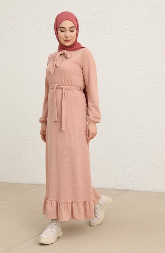 Fitilli Kuşaklı Elbise 0801-02 Pudra