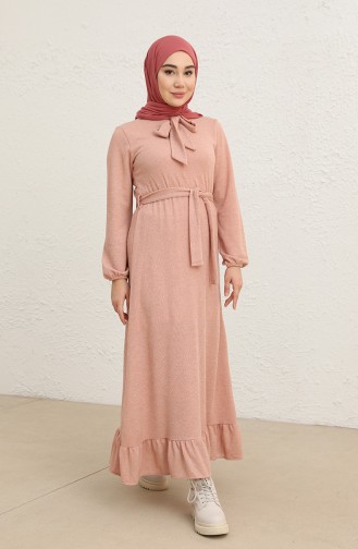 Fitilli Kuşaklı Elbise 0801-02 Pudra