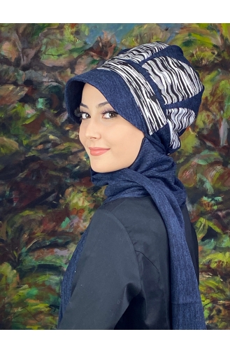 Navy Blue Ready to Wear Turban 64EYL22ŞPK-04
