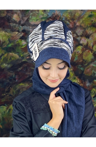 Navy Blue Ready to Wear Turban 64EYL22ŞPK-04