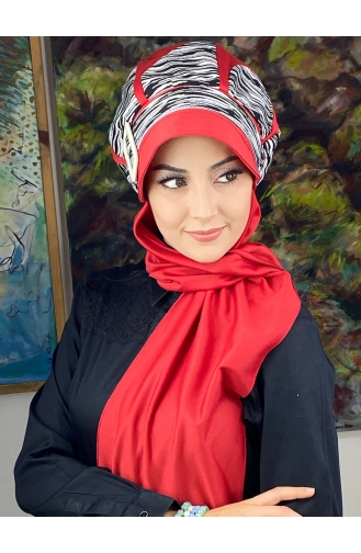 Red Ready to Wear Turban 64EYL22ŞPK-05