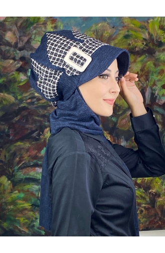 Damla Model Ekoseli Tesettür Şapka Şal 14EYL22ŞPK-02 Lacivert