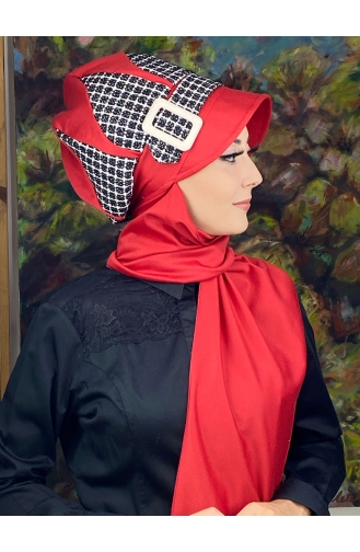 Red Ready to Wear Turban 14EYL22ŞPK-04